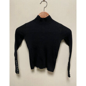 Womens Crop Top Size XS Black Wool Turtleneck Long Sleeve Ribbed Grunge Y2K READ